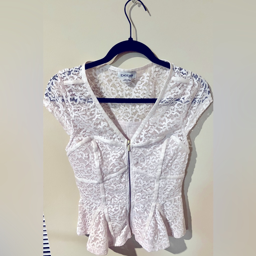 Bebe White Lace Flare Dress Top M